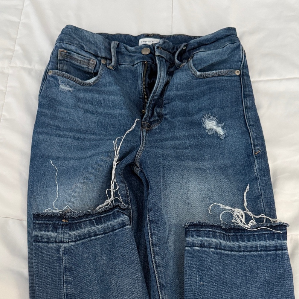 Good American Blue Distressed Straight Leg Jeans